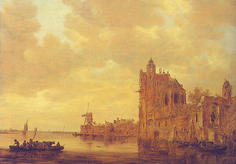 Jan van de Cappelle River Landscape with Pellekussenpoort, Utrecht and Gothic Choir Germany oil painting art